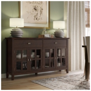 Simpli Home Artisan 4 Door Sideboard Buffet, Dark Chestnut Brown