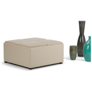 Simpli Home Avalon Large Coffee Table Ottoman, Satin Cream