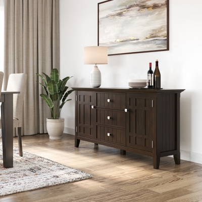 Simpli Home Bedford Sideboard Buffet, Dark Tobacco Brown