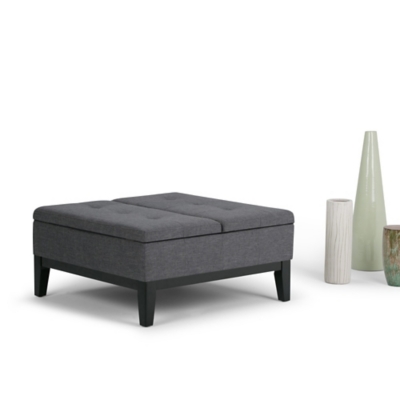 Simpli Home Coffee Table Storage Ottoman, Slate Gray
