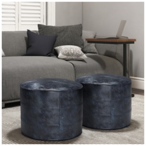 Simpli Home Connor Pouf, Navy Blue