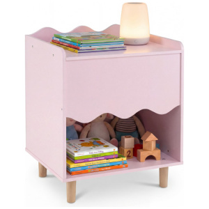 Toddler Scalloped Side Table with Wide Top & Open Compartment-Pink