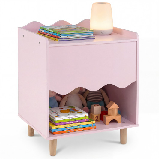 Toddler Scalloped Side Table with Wide Top & Open Compartment-Pink