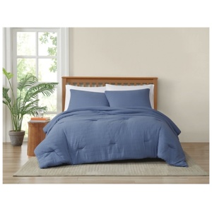 Truly Soft Crinkle 3-Piece Full/Queen Comforter Set, Blue