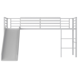 Twin Metal Loft Bed with Slide Safety Guardrails and Built-in Ladder-Silver