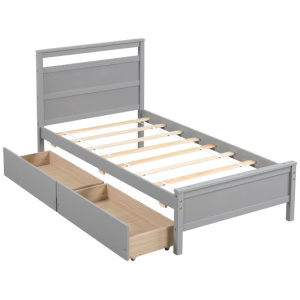 Twin Size Wooden Bed Frame with 2 Drawers for Teens and Adults-Gray