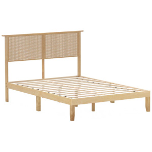 Twin/Full/Queen Size Bed Frame with Rattan Headboard-Full Size
