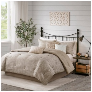 Walter California King 7 Piece Printed Seersucker Comforter Set, Taupe