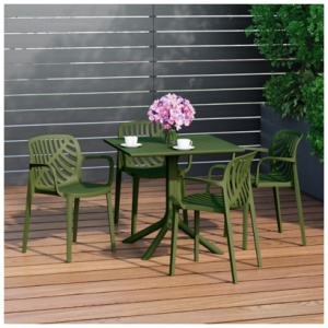 Westin Furniture Frond & Form Outdoor Dining Table and 4 Leaf Back Chairs, Olive Green