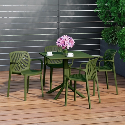Westin Furniture Frond & Form Outdoor Dining Table and 4 Leaf Back Chairs, Olive Green