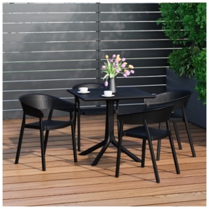 Westin Furniture Frond & Form Outdoor Dining Table and 4 Mesh Back Chairs, Black