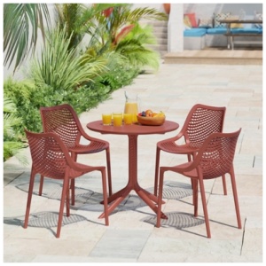 Westin Furniture Frond & Form Outdoor Round Dining Table and 4 Chairs, Red