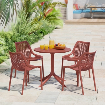 Westin Furniture Frond & Form Outdoor Round Dining Table and 4 Chairs, Red
