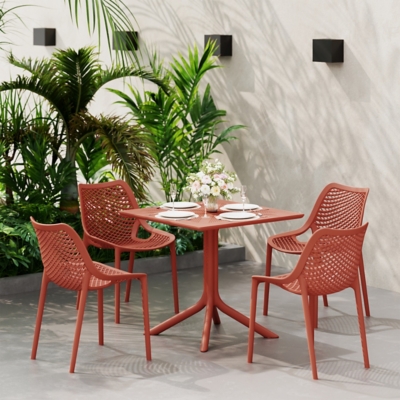 Westin Furniture Frond & Form Outdoor Square Dining Table and 4 Chairs, Red