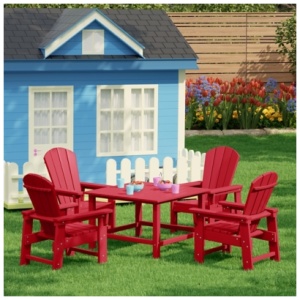 Westin Furniture Laguna Kids Outdoor Adirondack Dining Table and 4 Chairs, Red