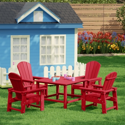 Westin Furniture Laguna Kids Outdoor Adirondack Dining Table and 4 Chairs, Red