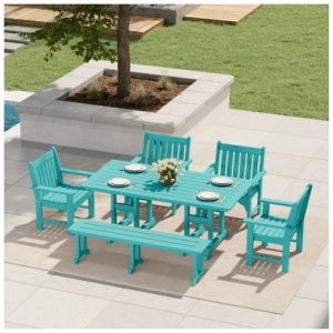 Westin Furniture Laguna Outdoor Dining Table and 4 Arm Chairs and Bench, Turquoise