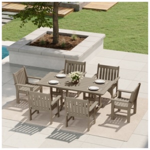 Westin Furniture Laguna Outdoor Dining Table and 6 Arm Chairs, Beige