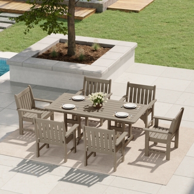 Westin Furniture Laguna Outdoor Dining Table and 6 Arm Chairs, Beige