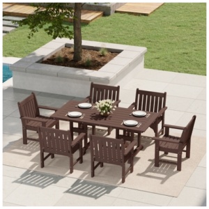 Westin Furniture Laguna Outdoor Dining Table and 6 Arm Chairs, Dark Brown