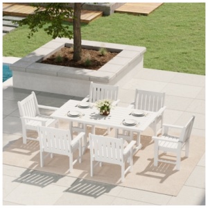 Westin Furniture Laguna Outdoor Dining Table and 6 Arm Chairs, White
