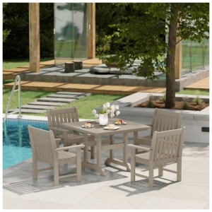 Westin Furniture Laguna Outdoor Square Dining Table and 4 Arm Chairs, Beige
