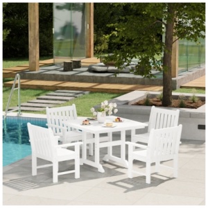 Westin Furniture Laguna Outdoor Square Dining Table and 4 Arm Chairs, White