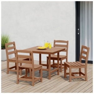 Westin Furniture Shoreside Outdoor Patio Square Table and 4 Armless Chairs, Teak