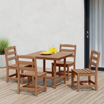 Westin Furniture Shoreside Outdoor Patio Square Table and 4 Armless Chairs, Teak