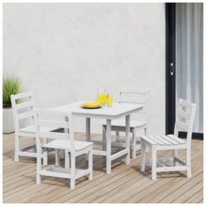 Westin Furniture Shoreside Outdoor Patio Square Table and 4 Armless Chairs, White
