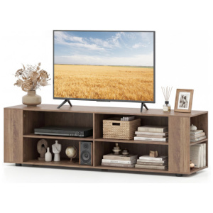 Wooden TV Stand with 8 Open Shelves for TVs up to 65 Inch Flat Screen-Light Gray
