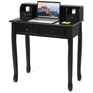 Writing Desk 2-Tier Vanity Desk Computer Desk with 4 Drawers-Black