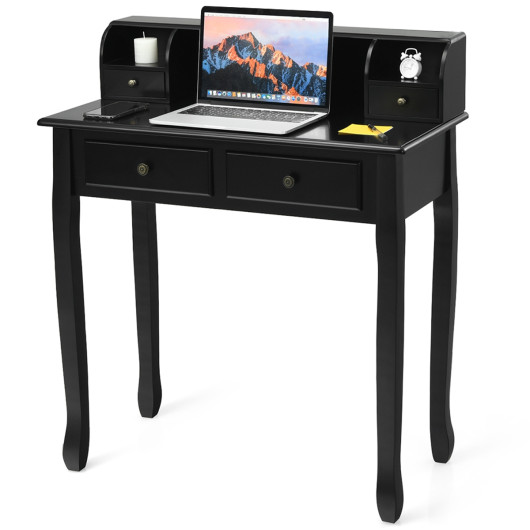 Writing Desk 2-Tier Vanity Desk Computer Desk with 4 Drawers-Black