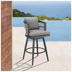 Zella Outdoor Patio Swivel Bar Stool, Earl Gray