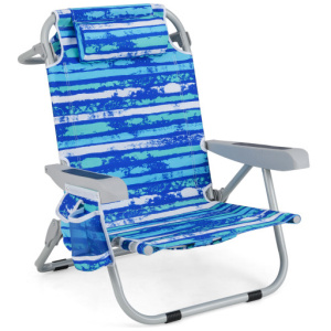 1 Piece Foldable Backpack Beach Chair with Cup Holder and Storage Pockets for Outdoor-Navy
