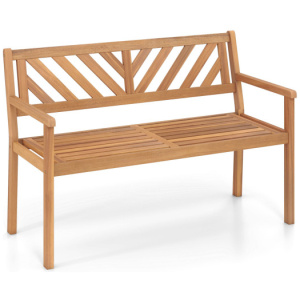 2-Person Patio Acacia Wood Garden Chair with Armrests and Backrest for Porch