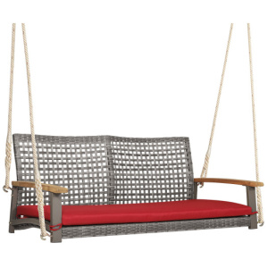 2-Person Patio Wicker Hanging Swing Chair-Red