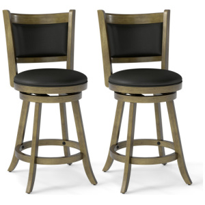 2 Pieces 24 Inch Swivel Counter Stool Dining Chair Upholstered Seat-Gray
