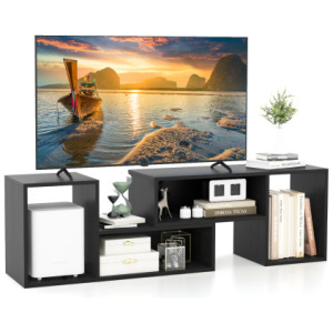 2 Pieces Adjustable TV Stand for TVs up to 55 Inch with Storage Cubes-Black