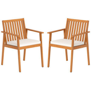 2 Pieces Patio Dining Chairs Outdoor Acacia Wood Chairs with Removable Padded Cushion-Natural