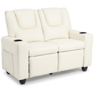 2-Seater Kids Recliner Double Toddler Sofa Chair with 2 Cup Holders-Beige
