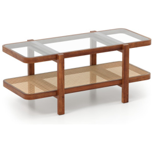 2-Tier Coffee Table with Storage and Tempered Glass Tabletop-Coffee