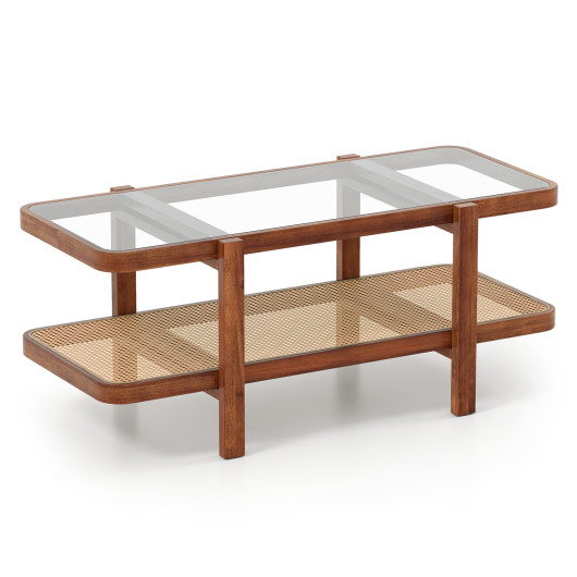 2-Tier Coffee Table with Storage and Tempered Glass Tabletop-Coffee