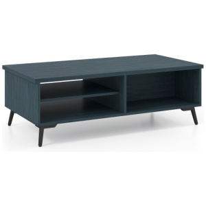 2-Tier Mid Century Modern Coffee Table with Storage Shelves Compartments-Blue