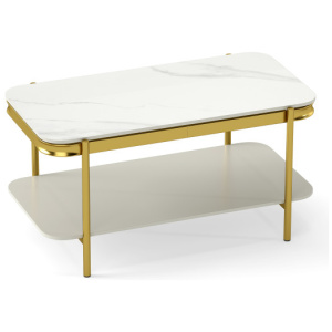 2-Tier Modern Rectangular Coffee Table with Sintered Stone Top-White