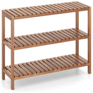 2/3-Tier Side Table Teak Wood Stand Utility Storage Shelf-3-Tier