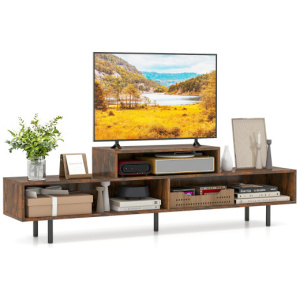 3 Cubby TV Stand for TVs up to 70 Inch with Open Storage Compartments-Rustic Brown