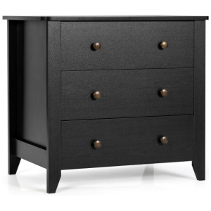3 Drawer Dresser Chest of Drawers Bedside Table-Black