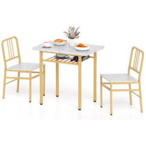 3-Piece Dining Table Set with Rectangular Kitchen Table and 2 Chairs-White