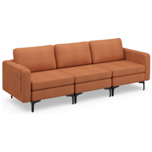 3-Seat Sectional Sofa Couch with Armrest Magazine Pocket and Metal Leg-Orange